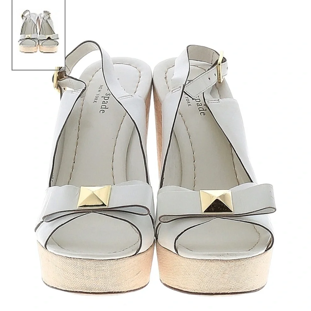 Kate Spade white leather wedge platform sling back sandals Sz 10 high heels